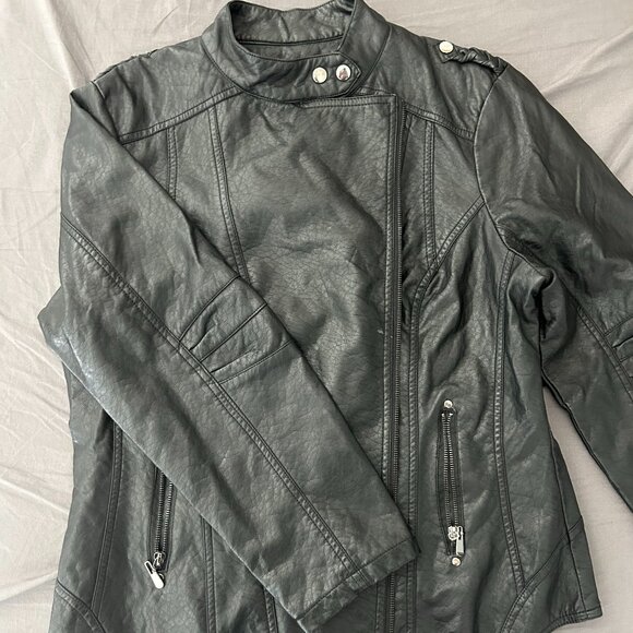 vintage black biker leather jacket - Picture 2 of 3